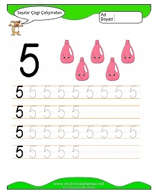 5 Rakamı Çizgi Çalışmaları Çalışma Sayfaları